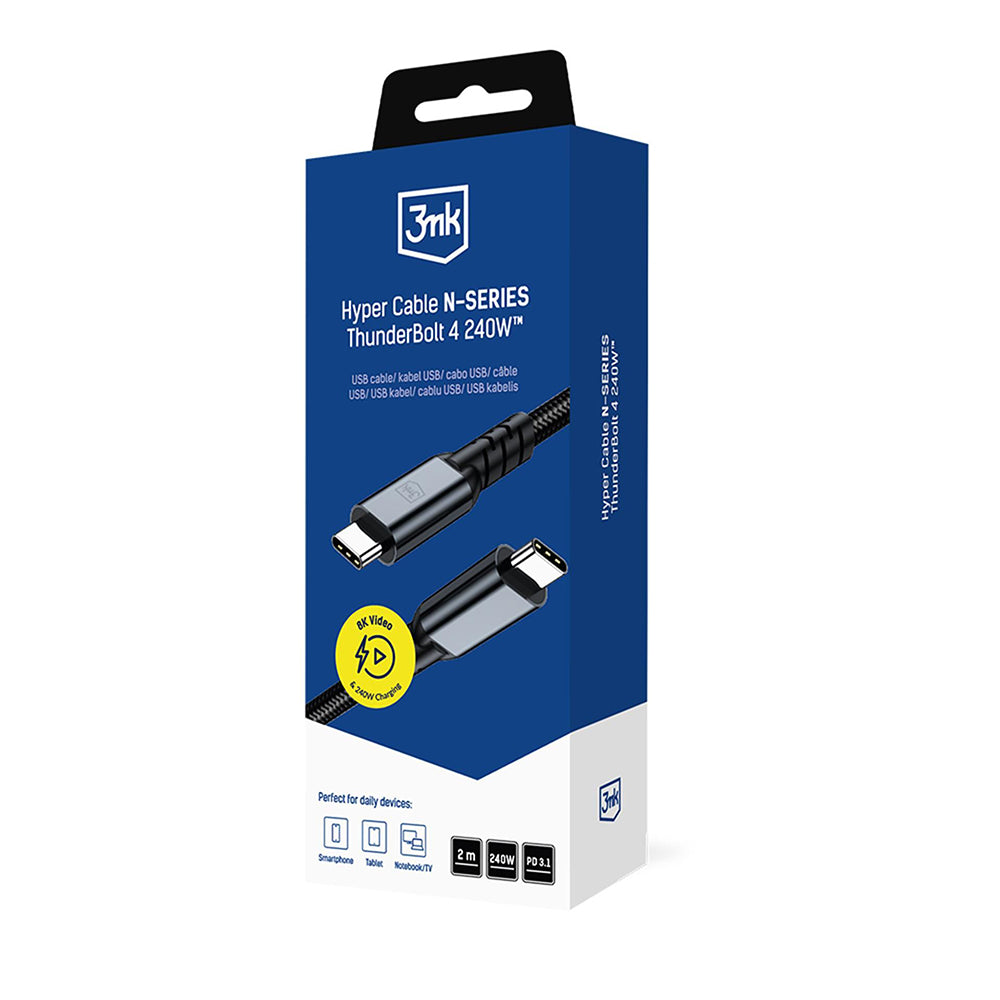 Cabo de Dados e Carregamento USB-C - USB-C 3MK Hyper N Thunderbolt 4, 240W, 2m, Preto