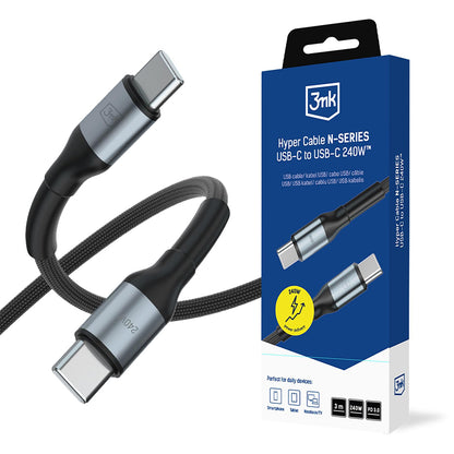 Cabo de Dados e Carregamento USB-C - USB-C 3MK Hyper N Thunderbolt 4, 240W, 3m, Preto