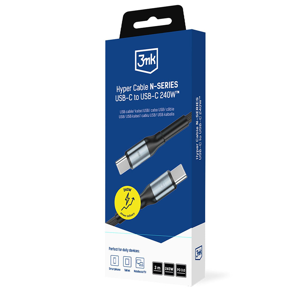Cabo de Dados e Carregamento USB-C - USB-C 3MK Hyper N Thunderbolt 4, 240W, 3m, Preto