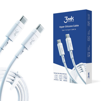 Cabo de Dados e Carregamento USB-C - USB-C 3MK Hyper Silicone, 60W, 1m, Branco