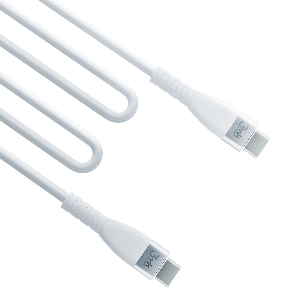 Cabo de Dados e Carregamento USB-C - USB-C 3MK Hyper Silicone, 60W, 1m, Branco
