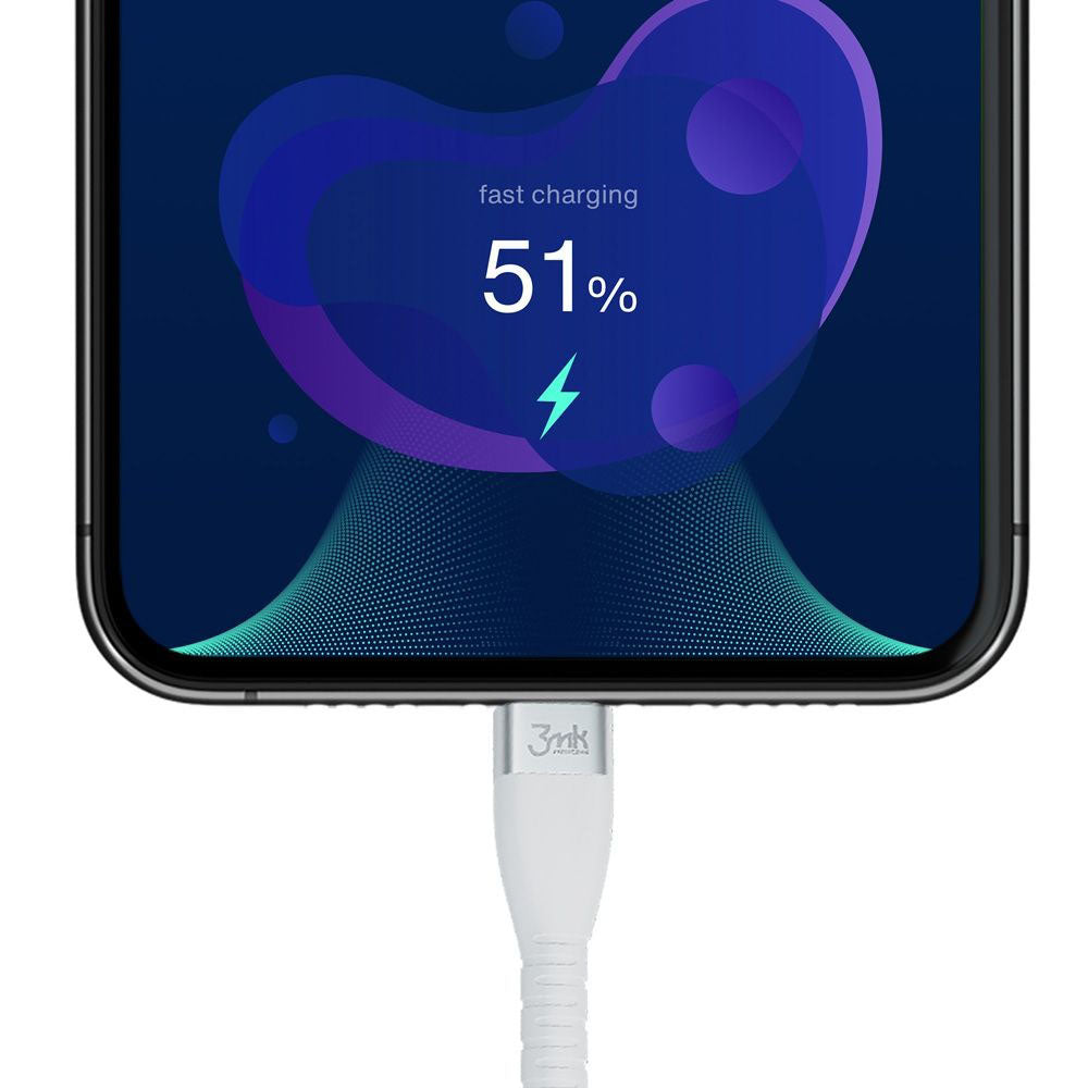 Cabo de Dados e Carregamento USB-C - USB-C 3MK Hyper Silicone, 60W, 1m, Branco