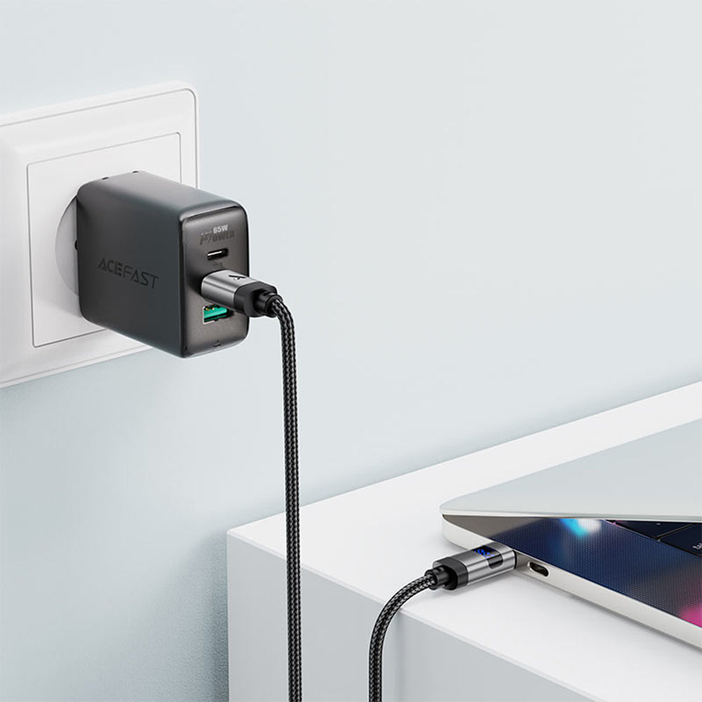 Cabo de Dados e Carregamento USB-C - USB-C Acefast C15-03 Display, 60W, 1.2m, Preto