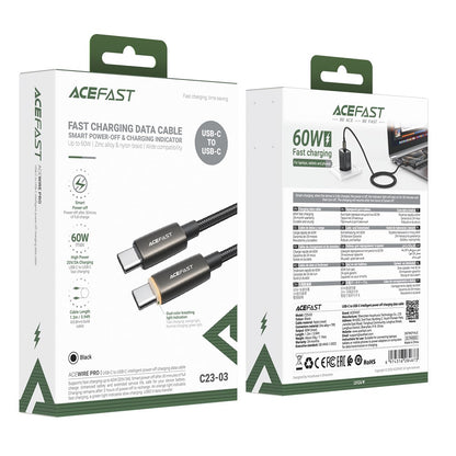 Cabo de Dados e Carregamento USB-C - USB-C Acefast C23-03, 60W, 1.2m, Preto