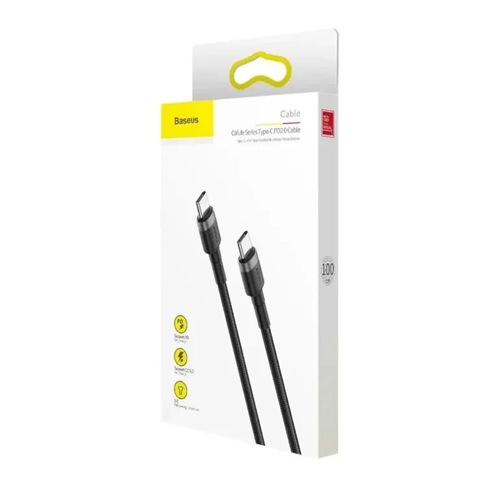 Cabo de Dados e Carregamento USB-C - USB-C Baseus Cafule, 60W, 2m, Conjunto de 3 peças, Preto S0TV002132