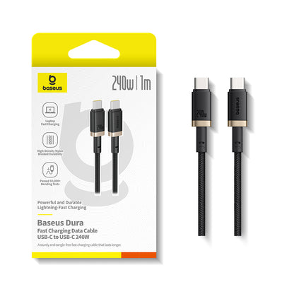 Cabo de Dados e Carregamento USB-C - USB-C Baseus Dura, 240W, 1m, Dourado Preto P10377803U03-00