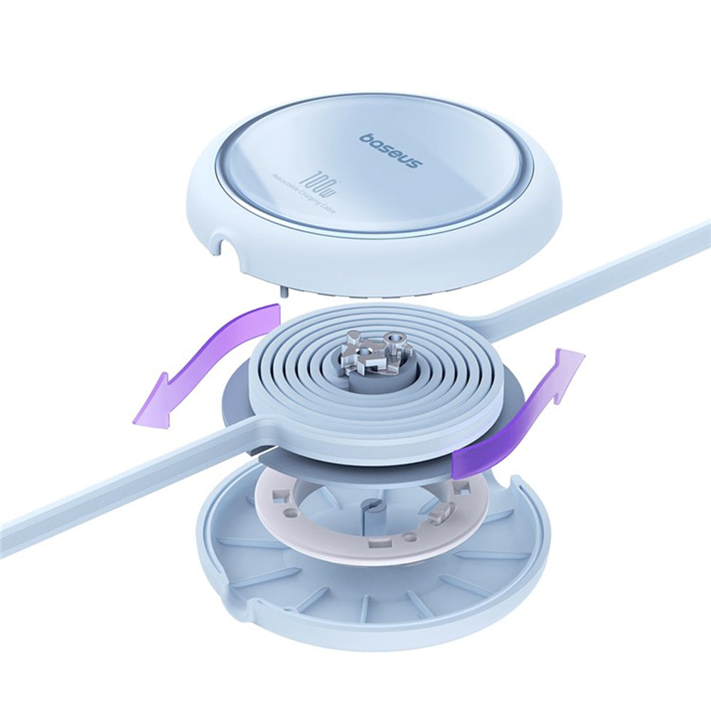 Cabo de Dados e Carregamento USB-C - USB-C Baseus Free2Draw Mini Retrátil, 100W, 1m, Azul P10364500311-00