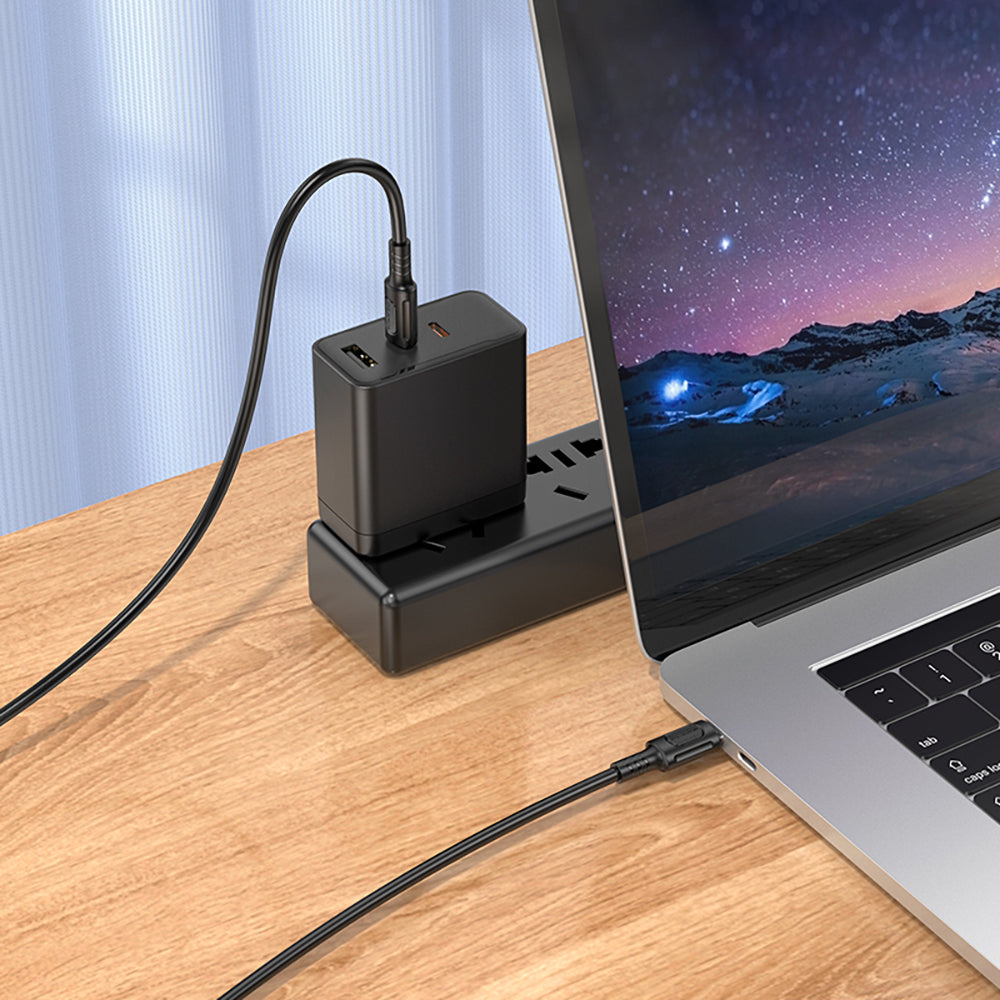 Cabo de Dados e Carregamento USB-C - USB-C Borofone BX111 Feliz, 60W, 1m, Preto