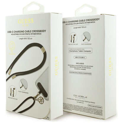 USB-C to USB-C Data and Charging Cable Guess CBDY 4G Charm, 100W, 1.5m, Black