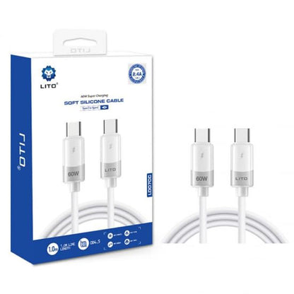 Cabo de Dados e Carregamento USB-C - USB-C Lito LD07, 60W, 1m, Branco