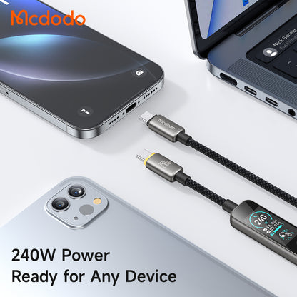 Cabo de Dados e Carregamento USB-C - USB-C McDodo CA-8750 Display, 240W, 1,2m, Preto