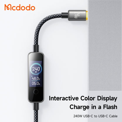 Cabo de Dados e Carregamento USB-C - USB-C McDodo CA-8750 Display, 240W, 1,2m, Preto