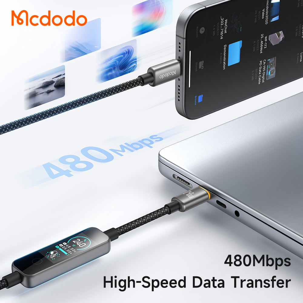 Cabo de Dados e Carregamento USB-C - USB-C McDodo CA-8750 Display, 240W, 1,2m, Preto