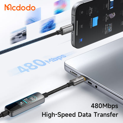 Cabo de Dados e Carregamento USB-C - USB-C McDodo CA-8750 Display, 240W, 1,2m, Preto