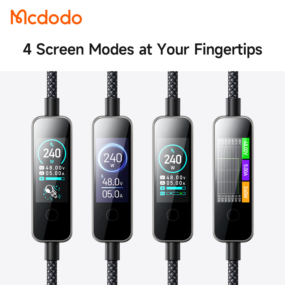 Cabo de Dados e Carregamento USB-C - USB-C McDodo CA-8750 Display, 240W, 1,2m, Preto