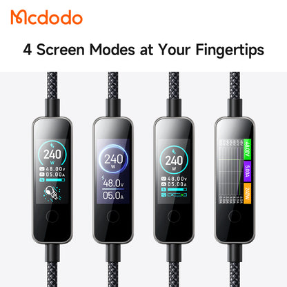 Cabo de Dados e Carregamento USB-C - USB-C McDodo CA-8750 Display, 240W, 1,2m, Preto