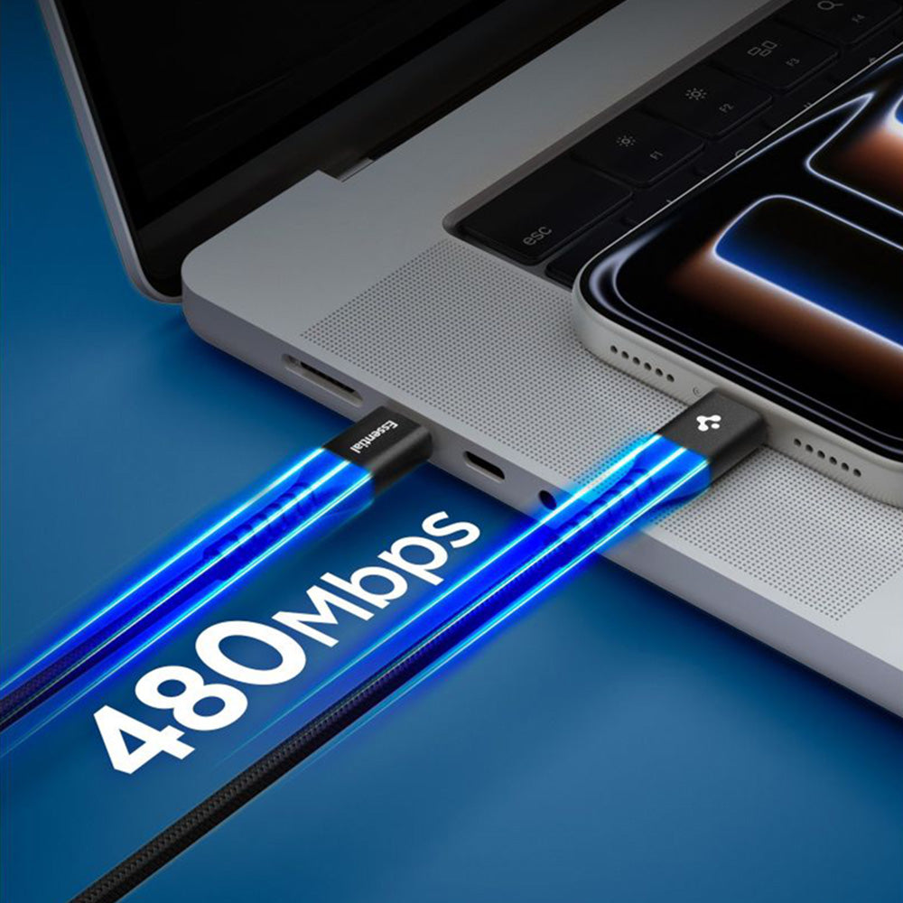 Cabo de Dados e Carregamento USB-C - USB-C Spigen EB10010CCA, 100W, 1m, Preto ACA11103
