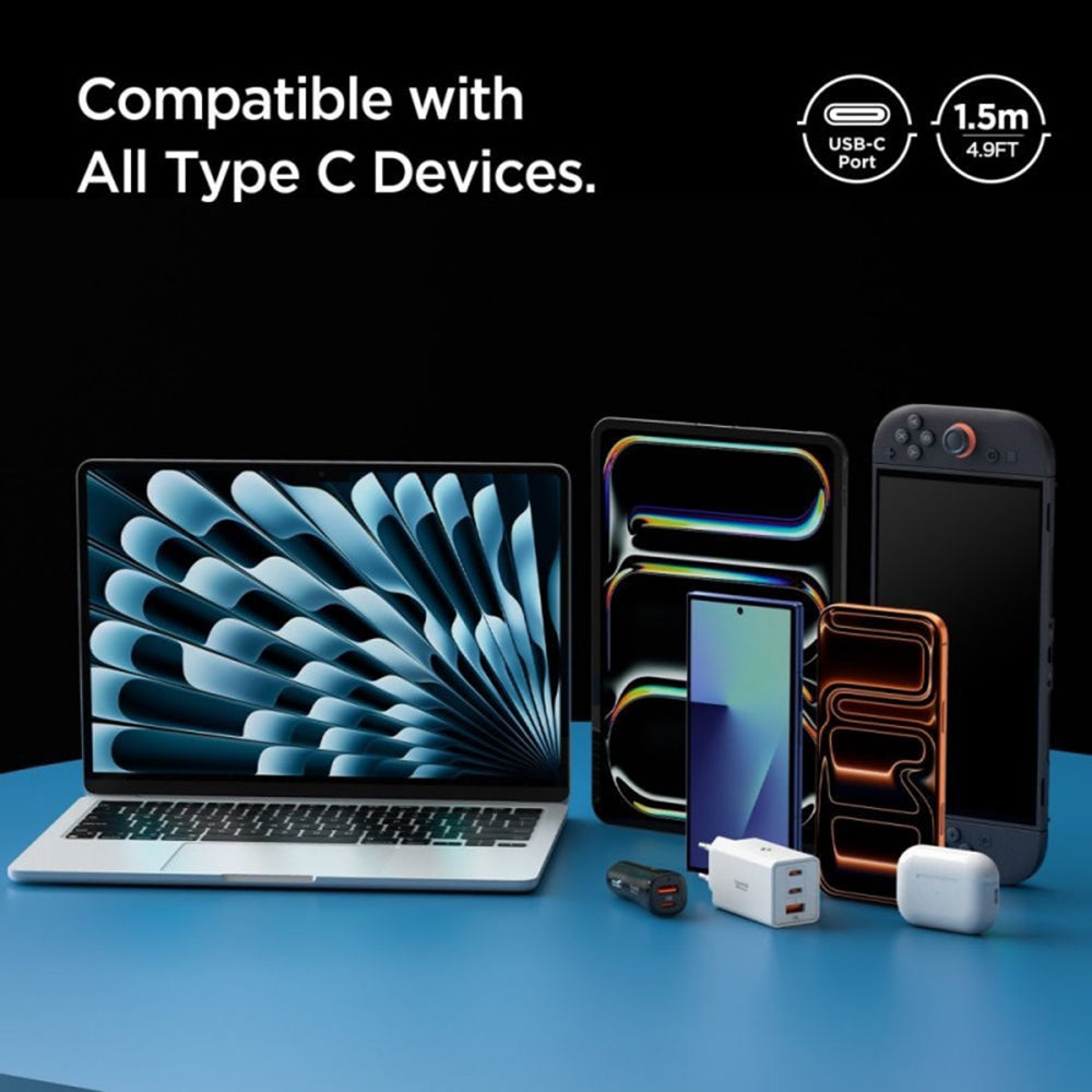Cabo de Dados e Carregamento USB-C - USB-C Spigen EB6015CC, 60W, 1,5m, Cinzento ACA10418