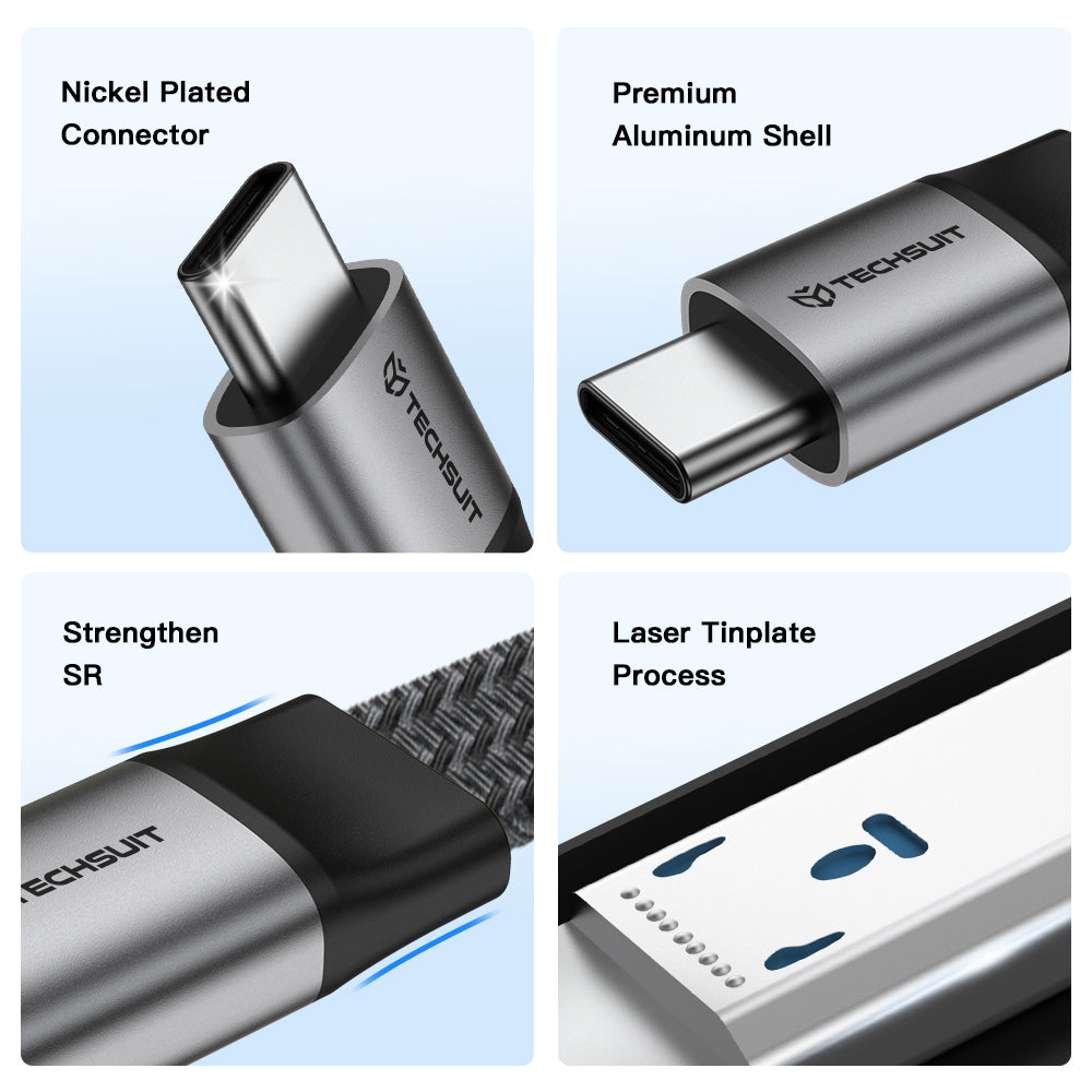 Cabo de Dados e Carregamento USB-C - USB-C Techsuit ElysiumSync Pro CX1, 240W, 1m, Cinzento