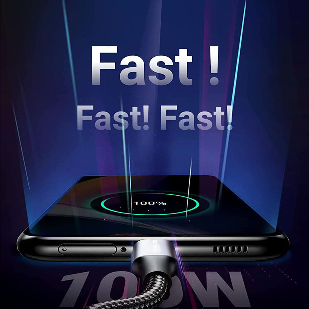 Cabo de Dados e Carregamento USB-C - USB-C Techsuit PCB018, 100W, 1m, Preto