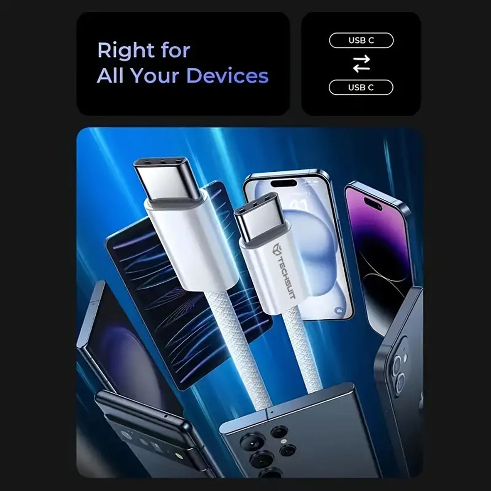 Cabo de Dados e Carregamento USB-C - USB-C Techsuit PCB114D, 60W, 1m, Amarelo