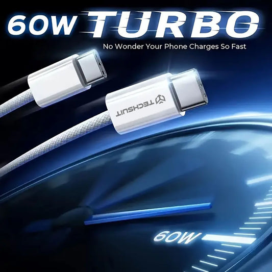 Cabo de Dados e Carregamento USB-C - USB-C Techsuit PCB114D, 60W, 1m, Roxo