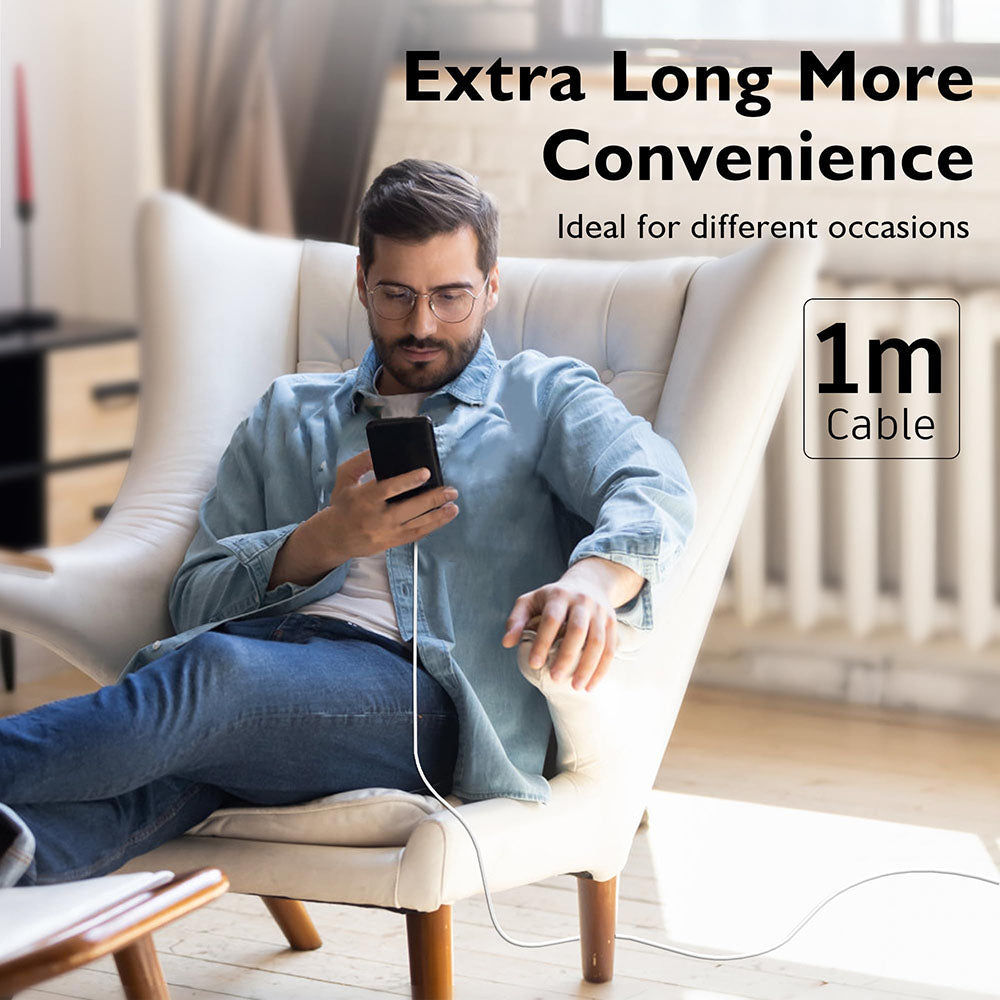 Cabo de Dados e Carregamento USB-C - USB-C Techsuit PCB130, 60W, 1m, Branco