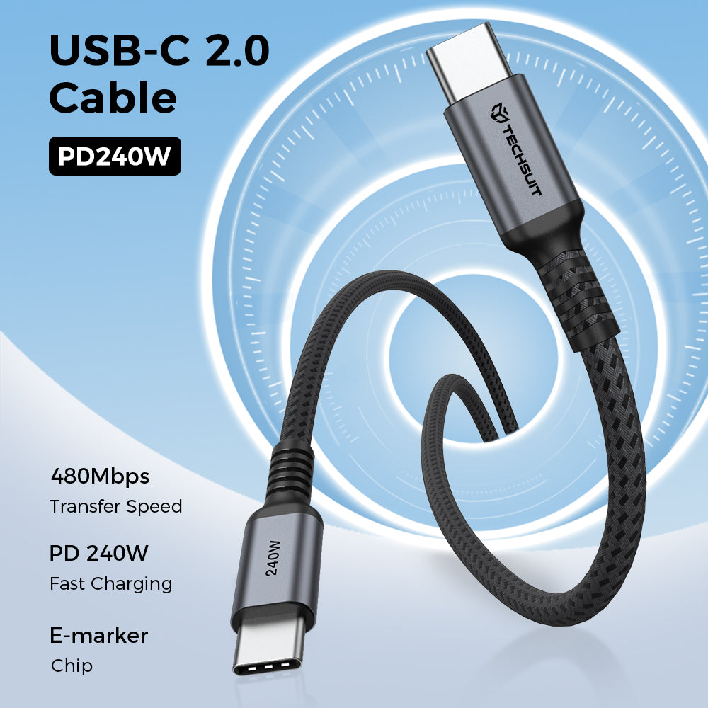 Cabo de Dados e Carregamento USB-C - USB-C Techsuit TitanSync Pro CX2, 240W, 2m, Cinzento