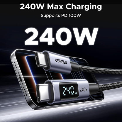 Cabo de Dados e Carregamento USB-C - USB-C UGREEN 65866 Display, 240W, 1m, Cinzento