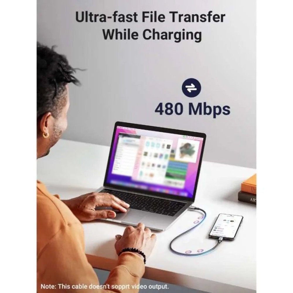 Cabo de Dados e Carregamento USB-C - USB-C UGREEN L502, 100W, 1m, Preto