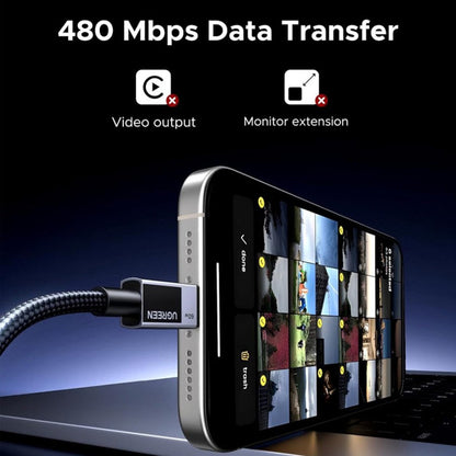 Cabo de Dados e Carregamento USB-C - USB-C UGREEN L524, 60W, 1m, Cinzento