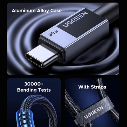 Cabo de Dados e Carregamento USB-C - USB-C UGREEN L524, 60W, 1m, Cinzento