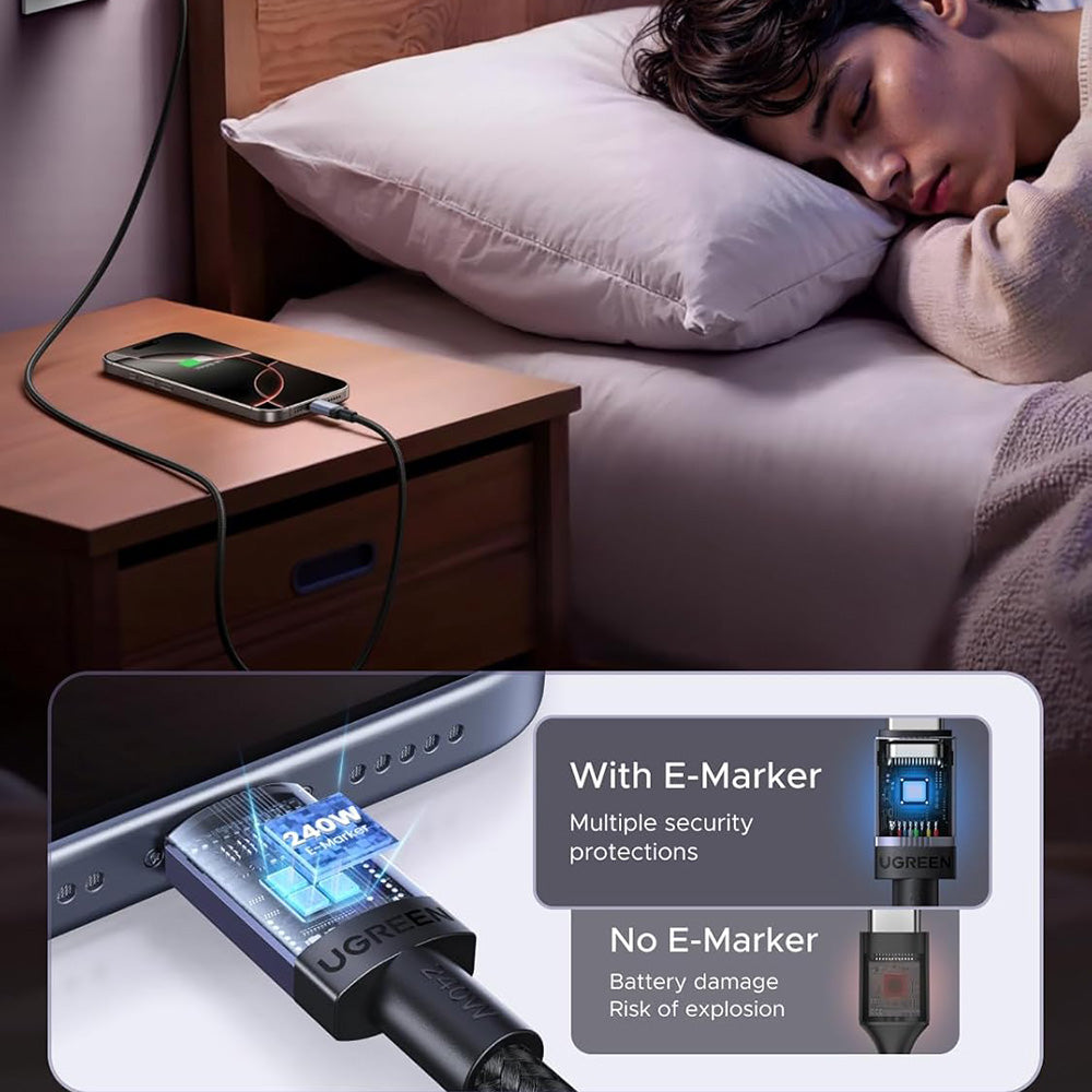 Cabo de Dados e Carregamento USB-C - USB-C UGREEN L532, 240W, 1m, Cinza