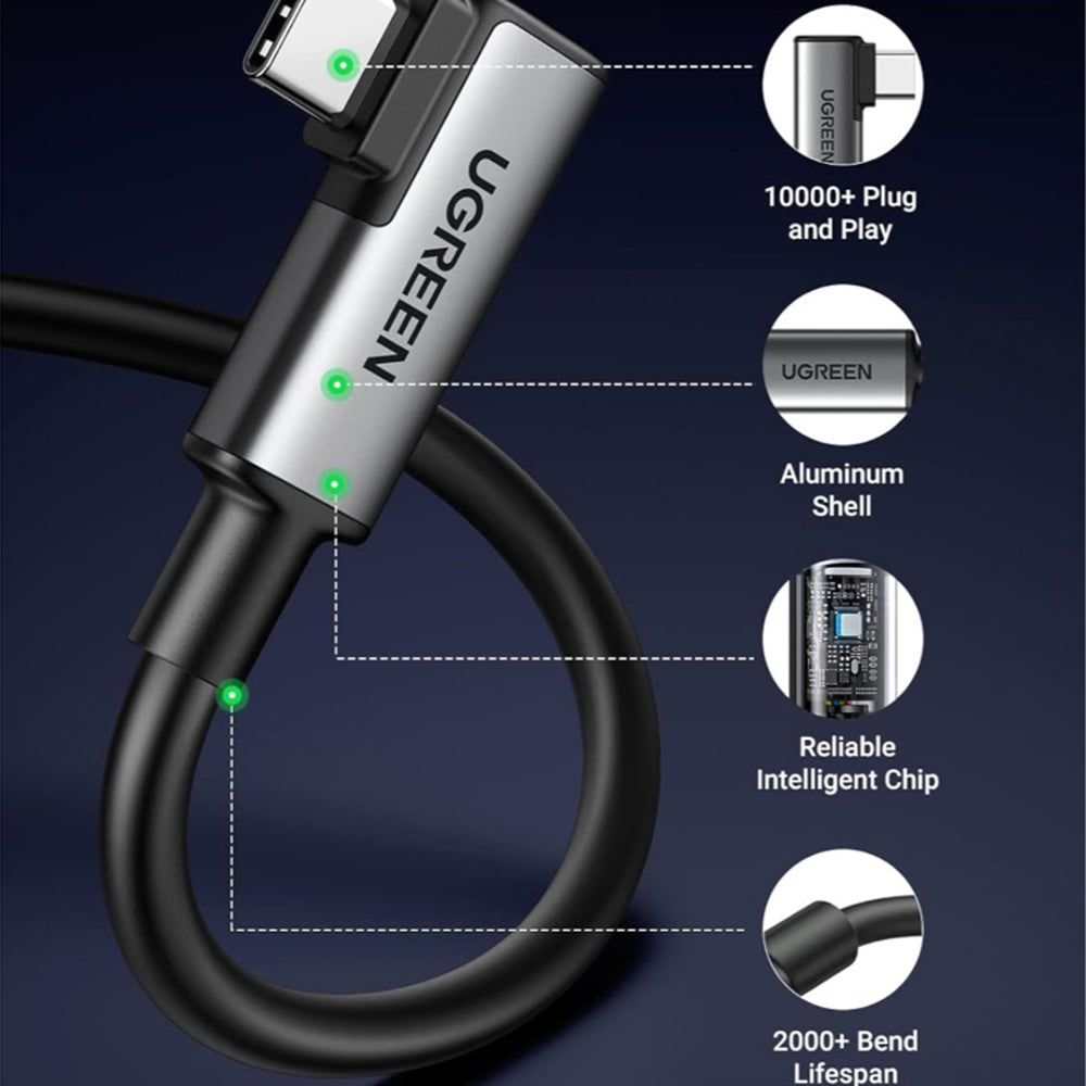 Cabo de Dados e Carregamento USB-C - USB-C UGREEN US551 (90629) Angled, 60W, 5m, Preto