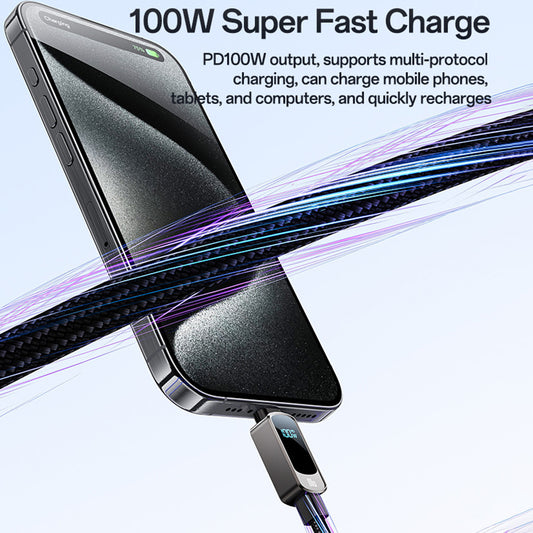 Cabo de Dados e Carregamento USB-C - USB-C Yesido CA179 Display, 100W, 1.2m, Preto