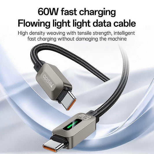 USB-C Data and Charging Cable - USB-C Yesido CA198, 60W, 1.2m, Black