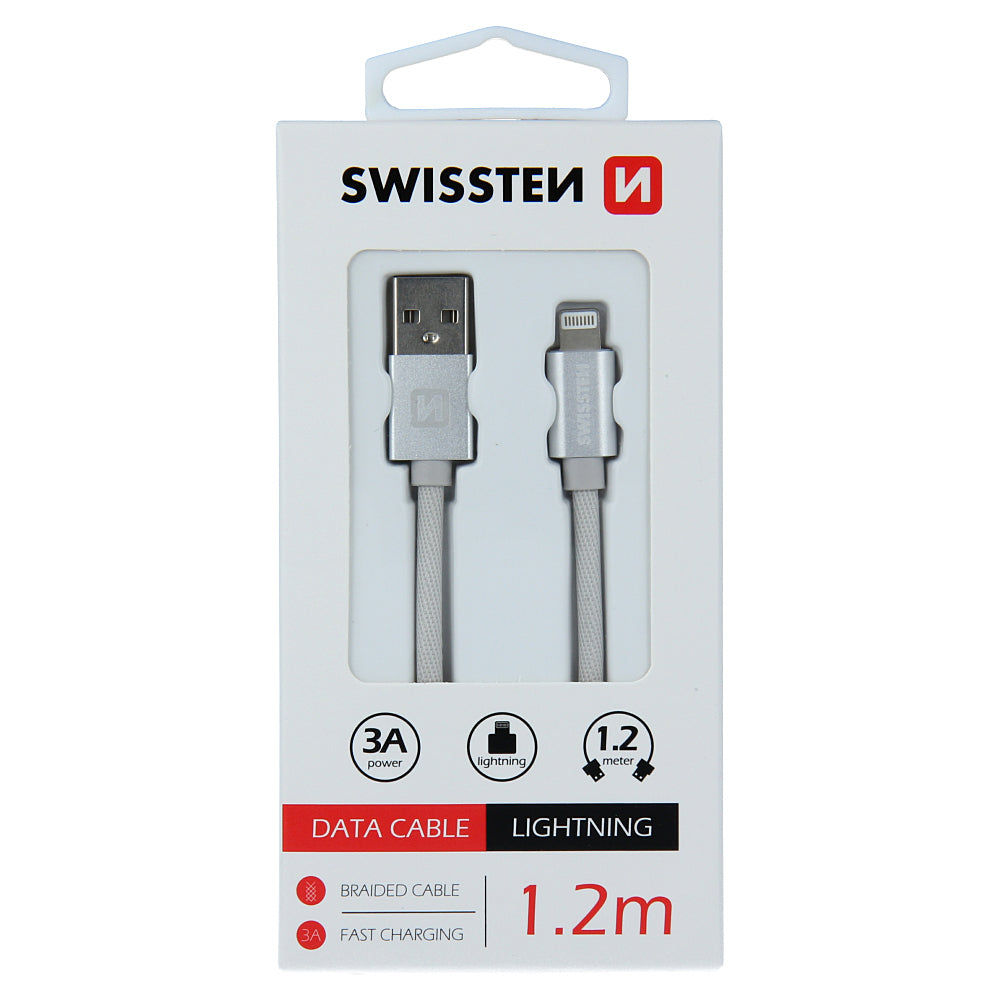 Cabo de carregamento e dados USB-A - Lightning Swissten, 18W, 1,2 m, prateado 71524203