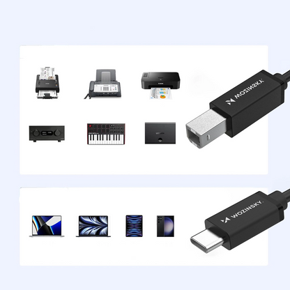 Cabo de Impressora WZK WKDDY1S, USB-C - USB-B, 1m, Preto