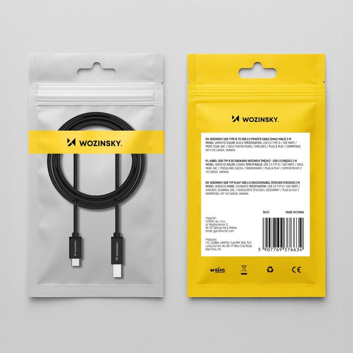 Cabo de Impressora WZK WKDDY1S, USB-C - USB-B, 1m, Preto