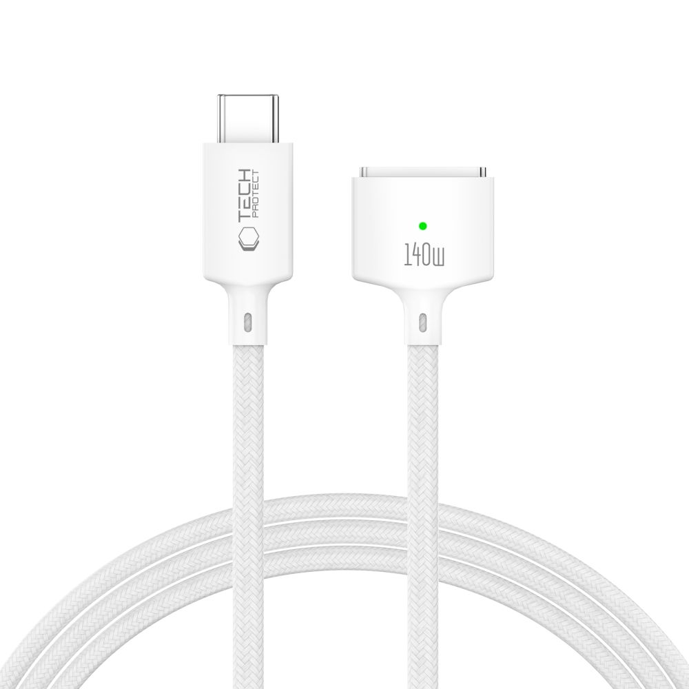 Cabo de Carregamento Tech-Protect MMC01 Ultraboost, USB-C - MagSafe 3, 140W, 2m, Branco