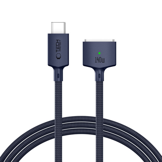 Cabo de Carregamento Tech-Protect MMC01 Ultraboost, USB-C - MagSafe 3, 140W, 2m, Azul Marinho