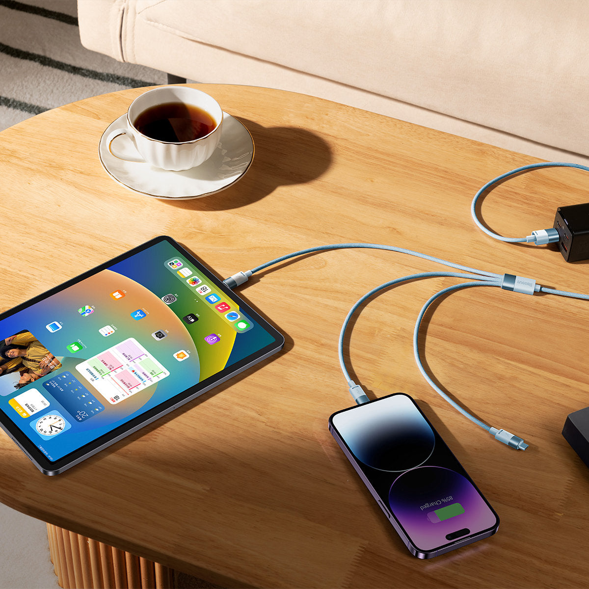 Cabo de Carregamento USB-A - Lightning / microUSB / USB-C Baseus StarSpeed 3in1, 20W, 1.2m, Azul CAXS000017