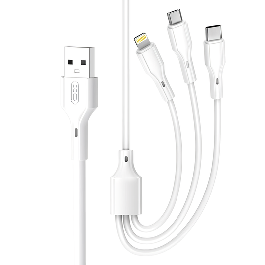 Cabo de carregamento USB-A - Lightning / microUSB / USB-C XO Design NB230 3in1, 20W, 1m, branco 