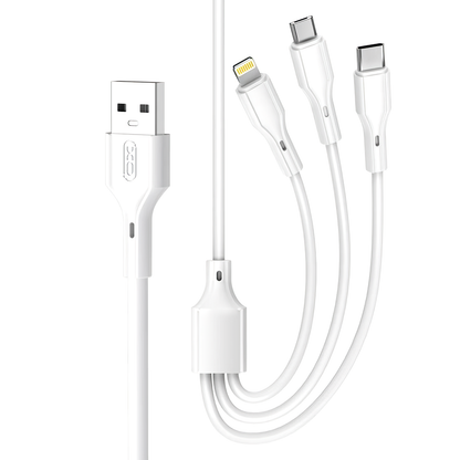 Cabo de Carregamento USB-A - Lightning / microUSB / USB-C XO Design NB230 3em1, 20W, 1m, Branco