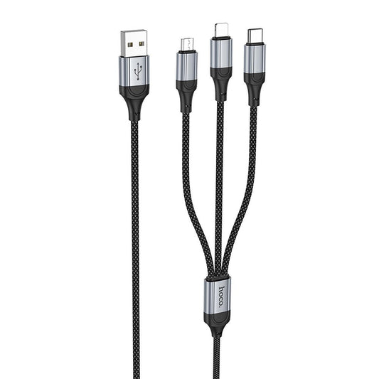 Cabo de carregamento USB-A - Lightning / microUSB / USB-C HOCO X102 3em1, 18W, 1m, preto 