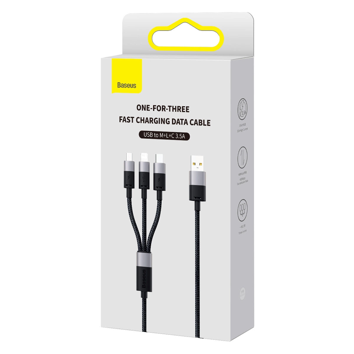 Cabo de carregamento USB-A - Lightning / microUSB / USB-C Baseus StarSpeed 3em1, 18W, 1,2 m, preto CAXS000001 CAXS000001 