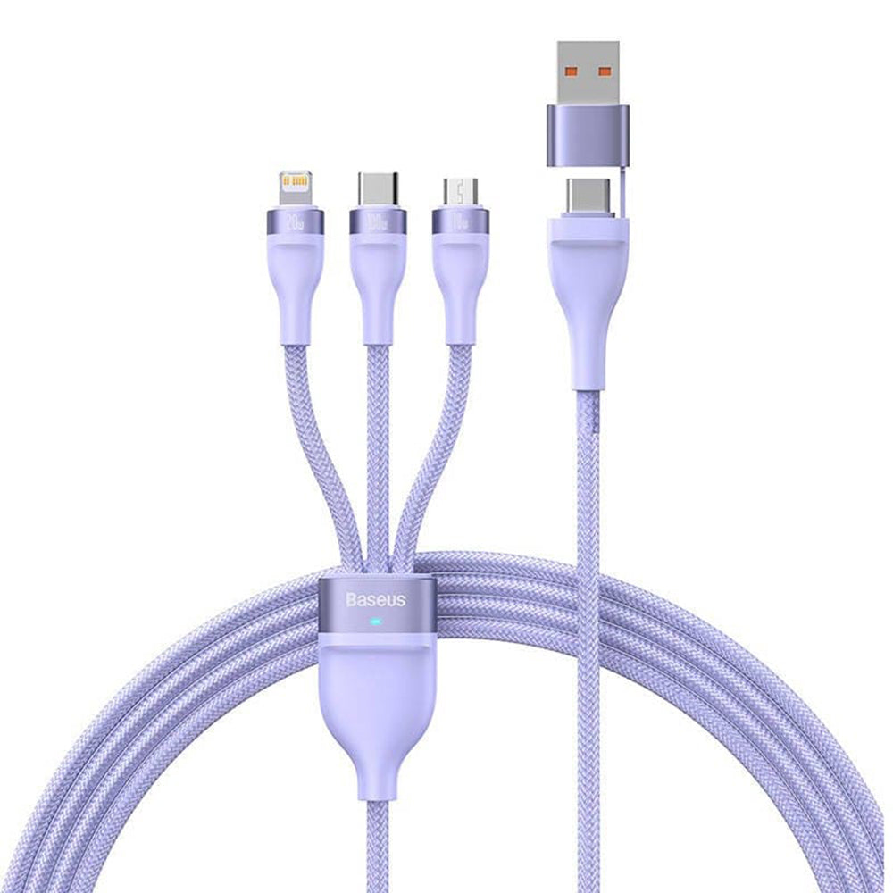 Cabo de Carregamento USB-A / USB-C - Lightning / microUSB / USB-C Baseus Flash Series II 3in1, 100W, 1.2m, Roxo CASS030105