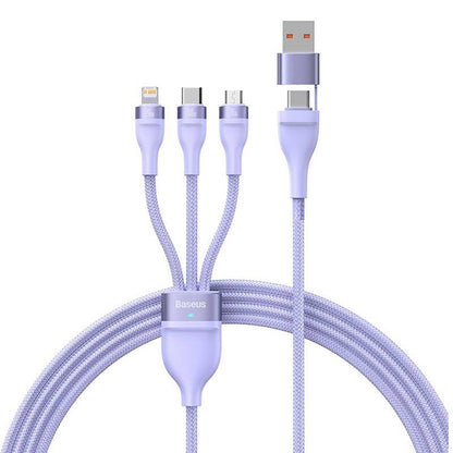 Cabo de Carregamento USB-A / USB-C - Lightning / microUSB / USB-C Baseus Flash Series II 3in1, 100W, 1.2m, Roxo CASS030105