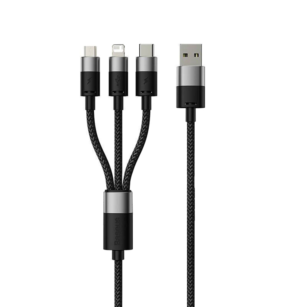 Cabo de Carregamento USB-A - Lightning / microUSB / USB-C Baseus StarSpeed 3in1, 20W, 0.6m, Preto P10319900111-00
