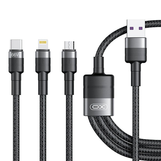 Cabo de Carregamento USB-A - Lightning / microUSB / USB-C XO Design NB-Q191 3in1, 66W, 1.2m, Preto